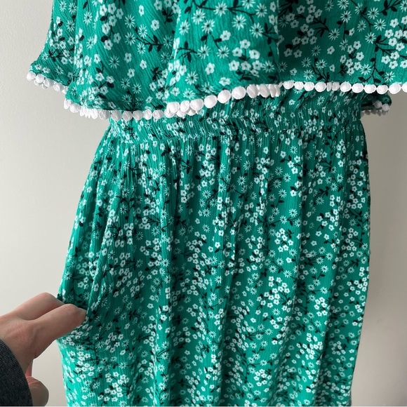 Tropik Off Shoulder Floral Mini Dress Coverup Green Beach Green Size Medium - Picture 5 of 9